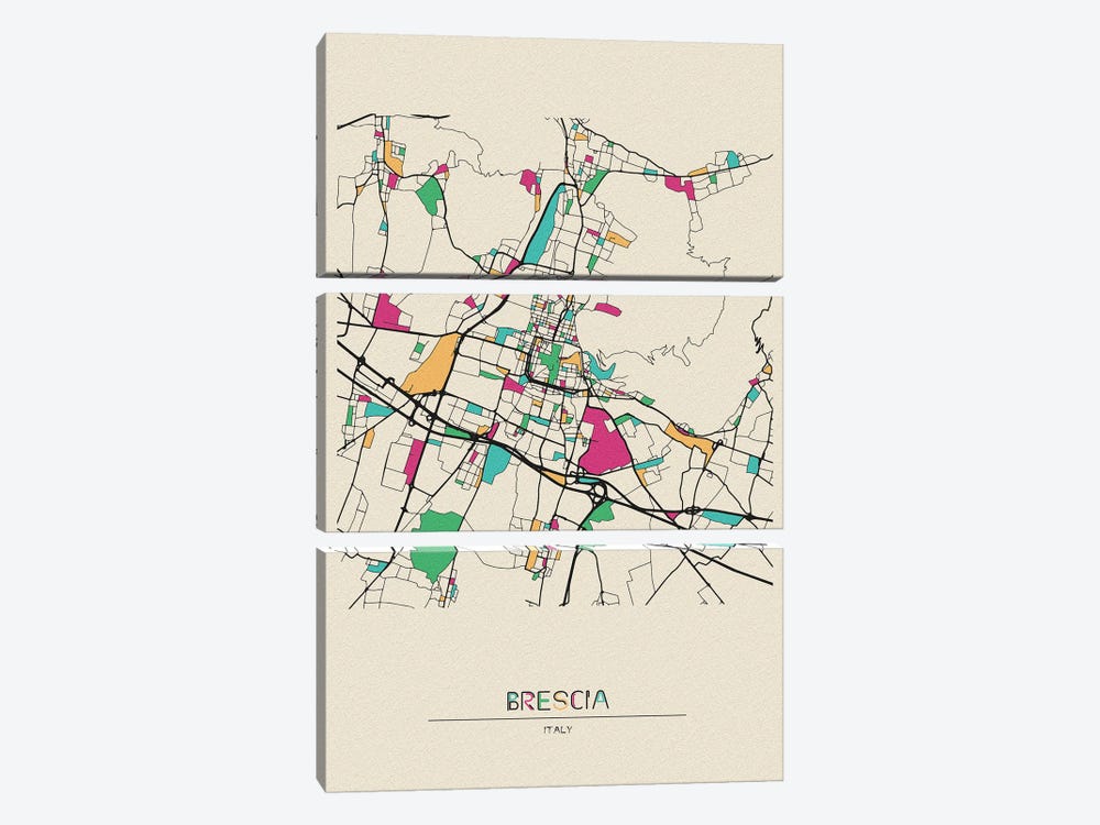Brescia, Italy Map by Ayse Deniz Akerman 3-piece Canvas Art Print