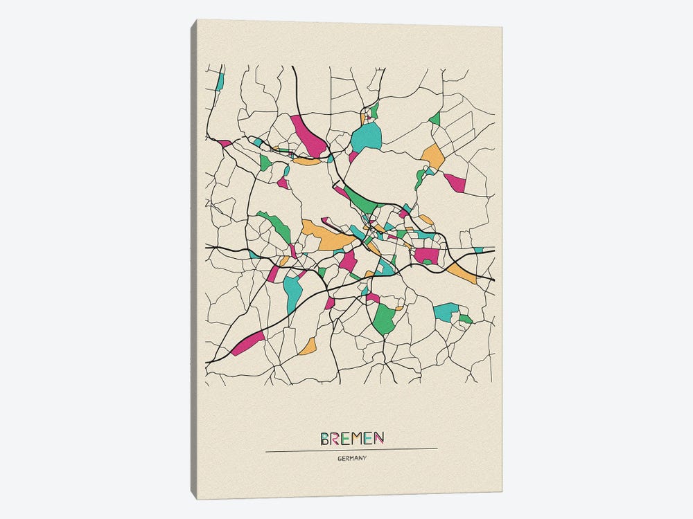 Bremen, Germany Map by Ayse Deniz Akerman 1-piece Canvas Artwork