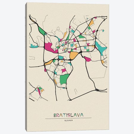 Bratislava, Slovakia Map Canvas Print #ADA758} by Ayse Deniz Akerman Canvas Art Print