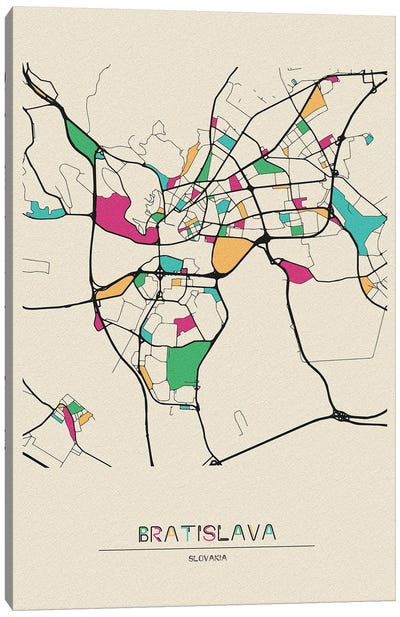 Bratislava, Slovakia Map Canvas Art Print - City Maps