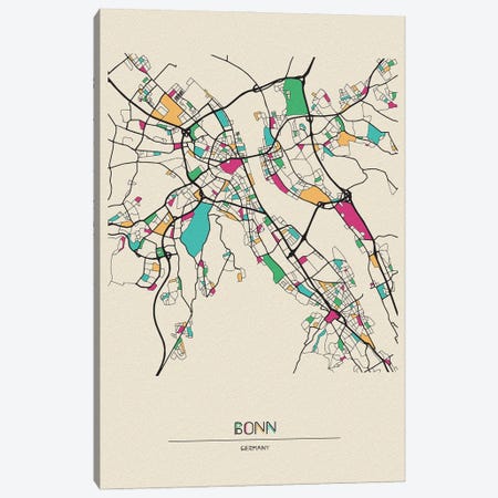 Bonn, Germany Map Canvas Print #ADA759} by Ayse Deniz Akerman Canvas Art Print