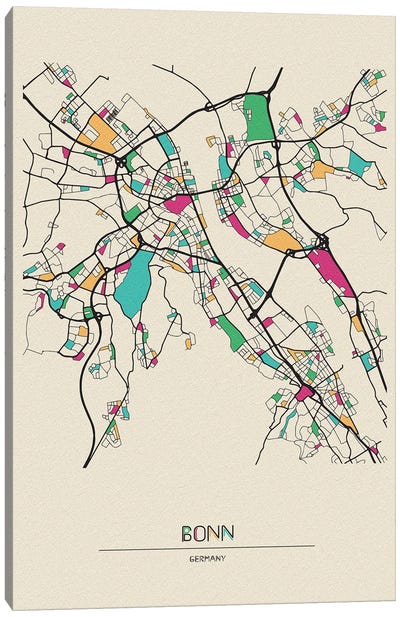 Bonn, Germany Map Canvas Art Print - City Maps
