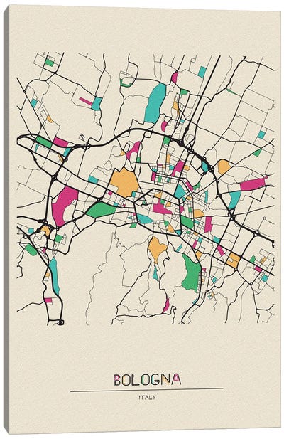 Bologna, Italy Map Canvas Art Print - City Maps