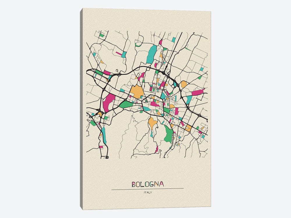 Bologna, Italy Map by Ayse Deniz Akerman 1-piece Canvas Art