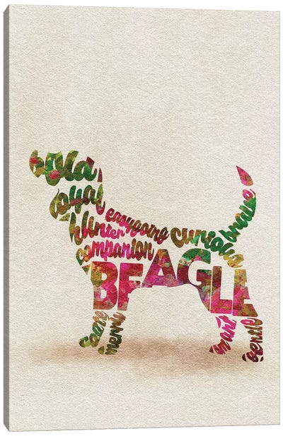 Beagle Canvas Art Print - Typographic Dogs