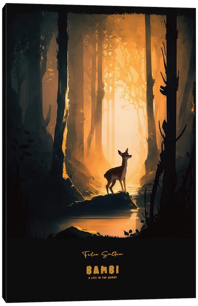 Bambi Canvas Art Print - Black, White & Yellow Art