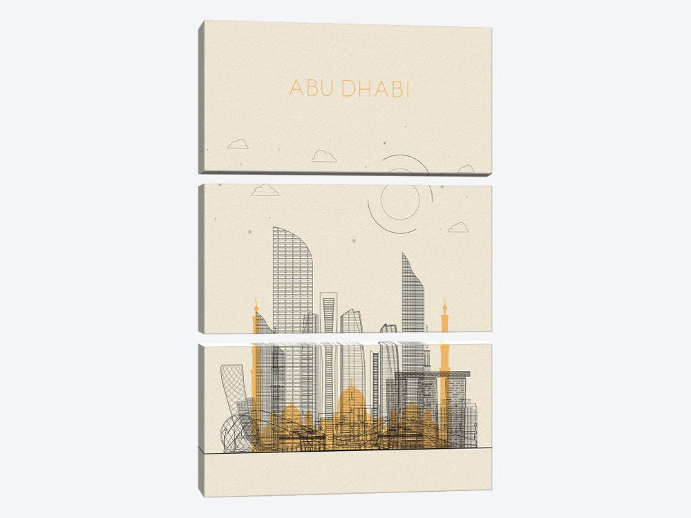 Abu Dhabi, UAE Cityscape by Ayse Deniz Akerman 3-piece Canvas Art Print