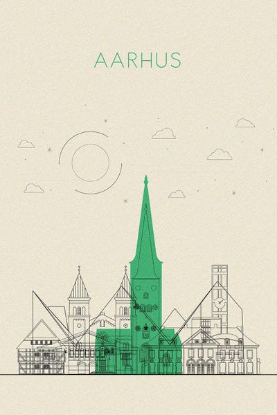 Aarhus, Denmark Cityscape by Ayse Deniz Akerman framed wall art