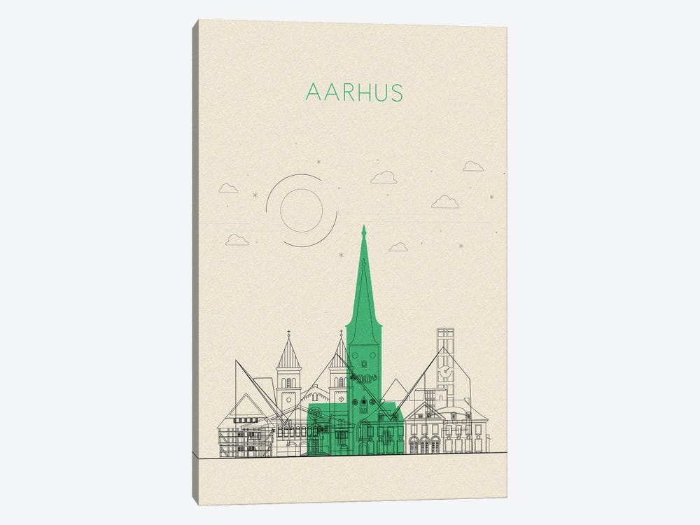 Aarhus, Denmark Cityscape by Ayse Deniz Akerman 1-piece Canvas Art Print
