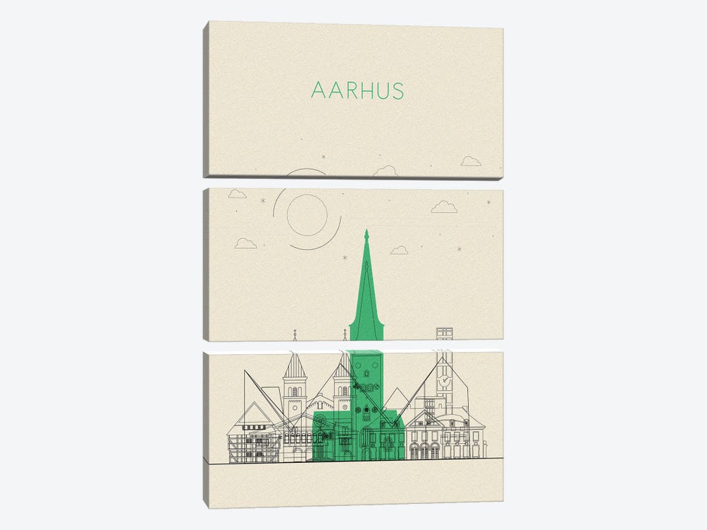 Aarhus, Denmark Cityscape by Ayse Deniz Akerman 3-piece Canvas Print