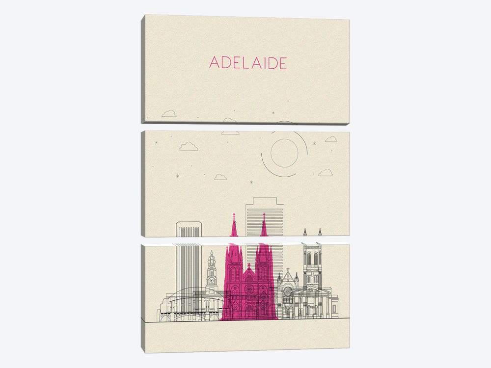 Adelaide, Australia Cityscape by Ayse Deniz Akerman 3-piece Canvas Wall Art
