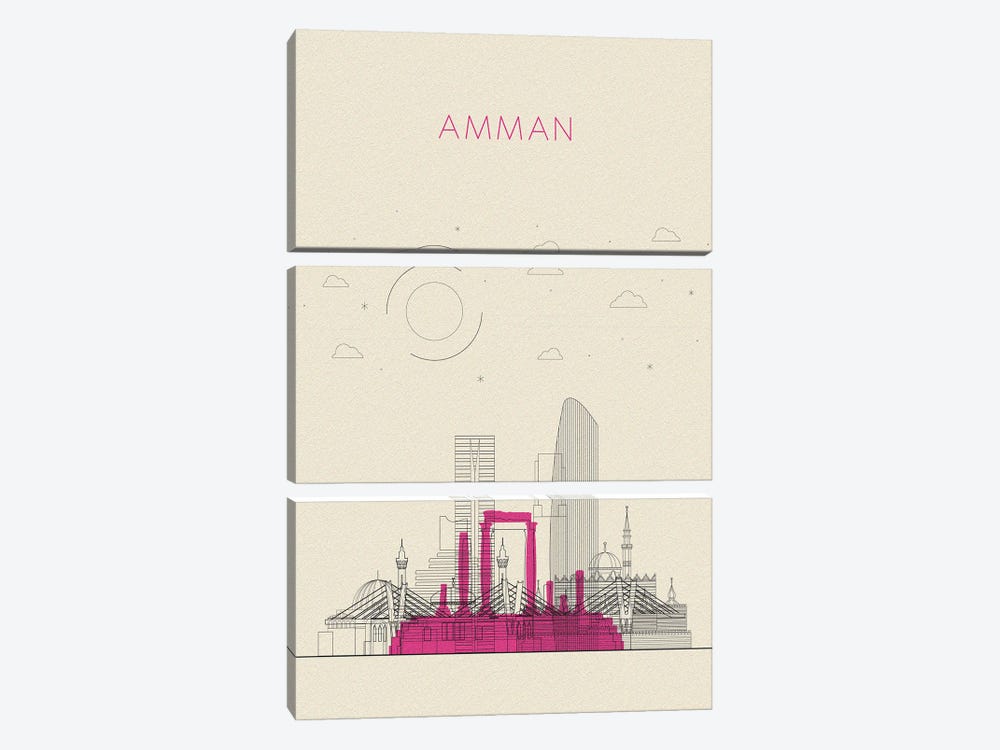 Amman, Jordan Cityscape by Ayse Deniz Akerman 3-piece Canvas Print