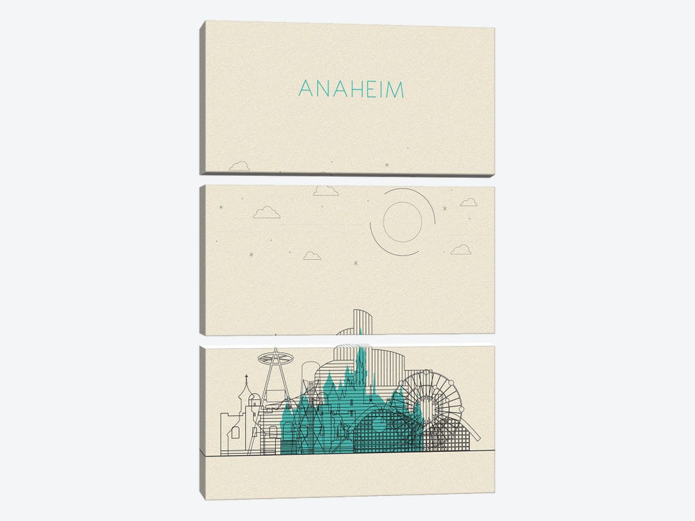 Anaheim, California Cityscape by Ayse Deniz Akerman 3-piece Canvas Print