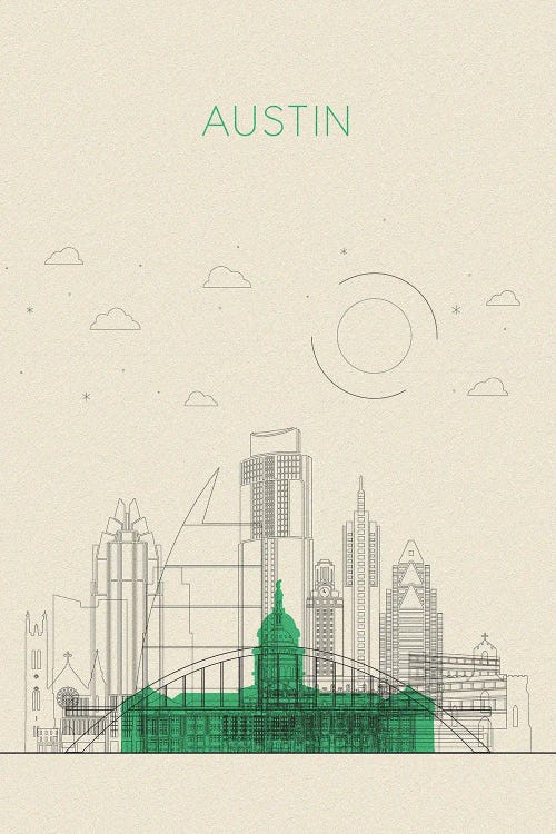 Austin, Texas Cityscape by Ayse Deniz Akerman wall art