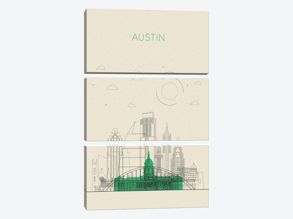 Austin, Texas Cityscape by Ayse Deniz Akerman 3-piece Canvas Art
