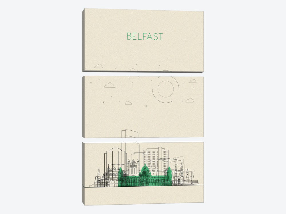 Belfast, United Kingdom Cityscape by Ayse Deniz Akerman 3-piece Canvas Print