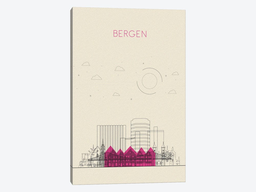 Bergen, Norway Cityscape by Ayse Deniz Akerman 1-piece Canvas Art Print