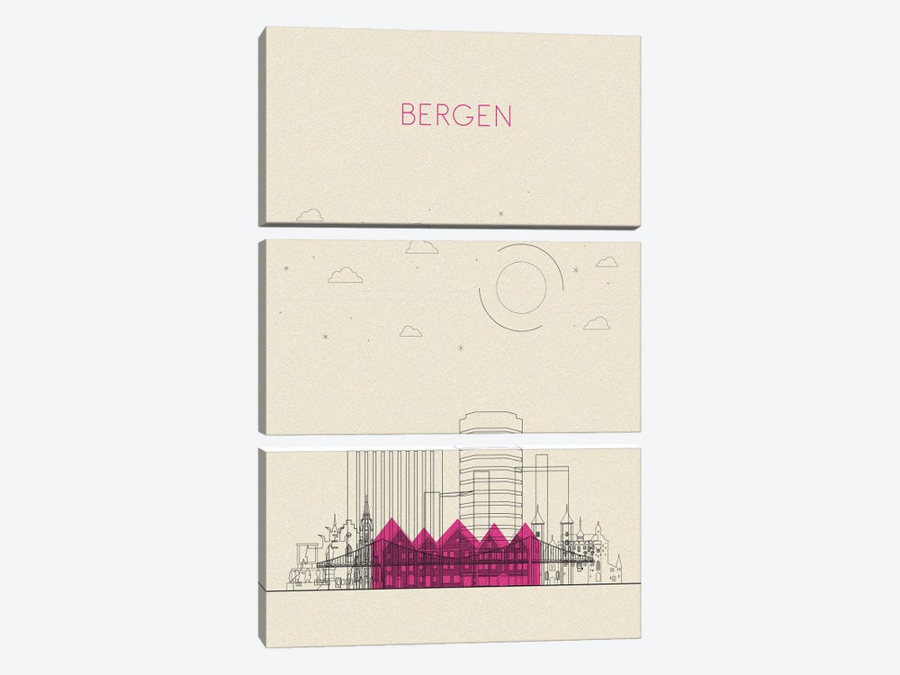 Bergen, Norway Cityscape by Ayse Deniz Akerman 3-piece Canvas Print