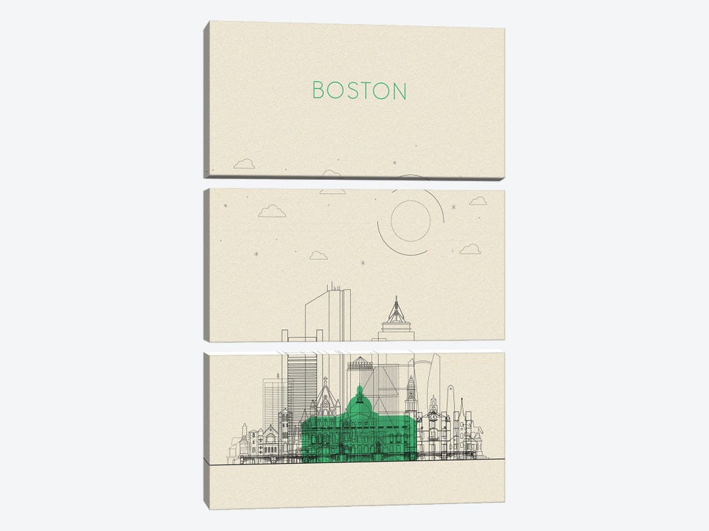 Boston, Massachusetts Cityscape by Ayse Deniz Akerman 3-piece Canvas Artwork