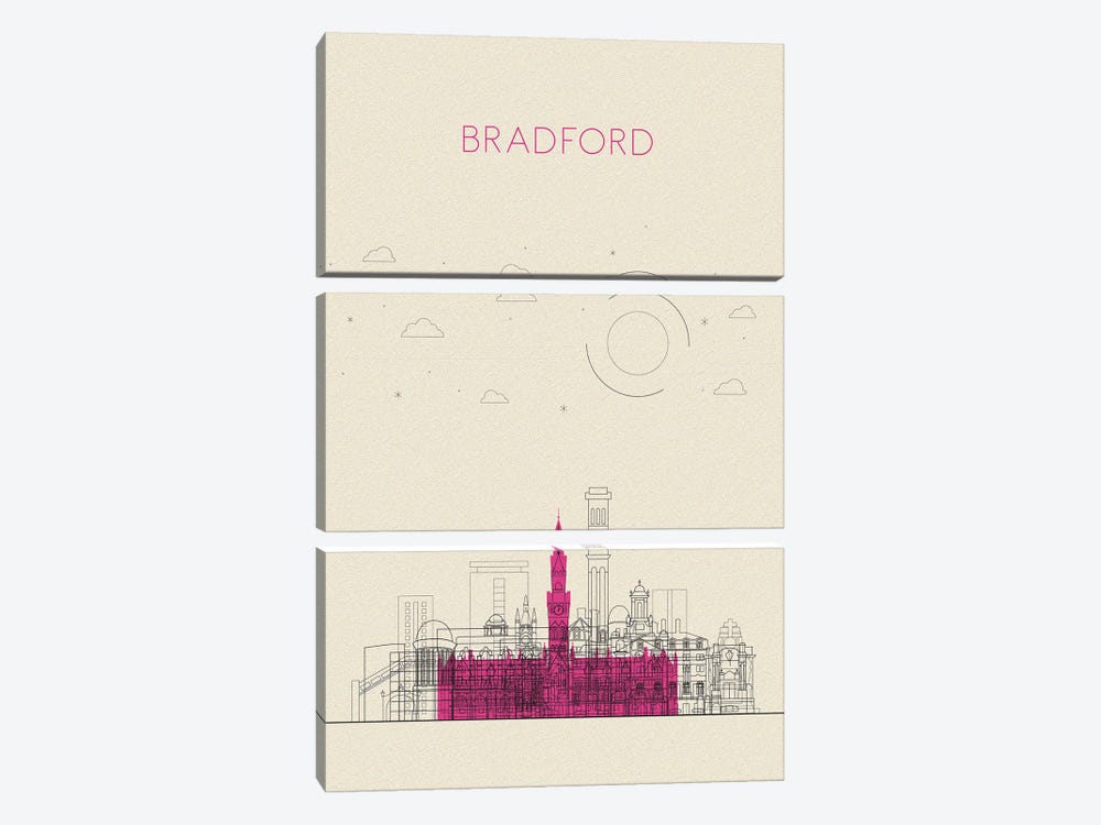 Bradford, United Kingdom Cityscape by Ayse Deniz Akerman 3-piece Canvas Art Print