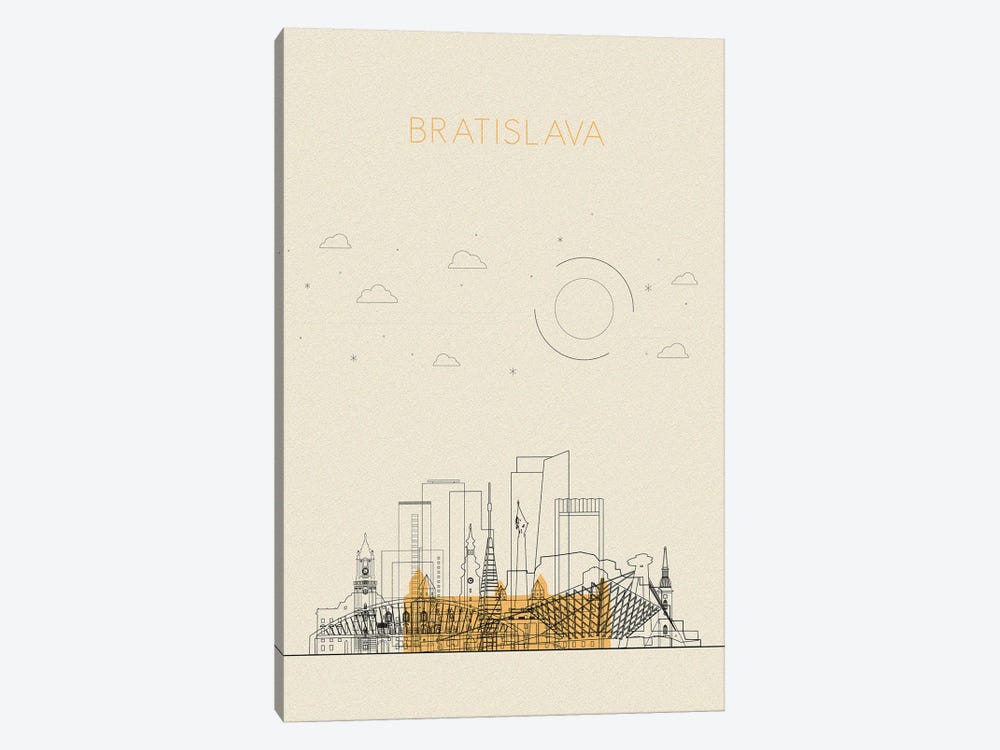 Bratislava, Slovakia Cityscape by Ayse Deniz Akerman 1-piece Canvas Art Print