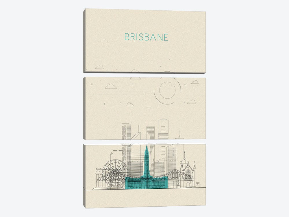 Brisbane, Australia Cityscape by Ayse Deniz Akerman 3-piece Canvas Art Print