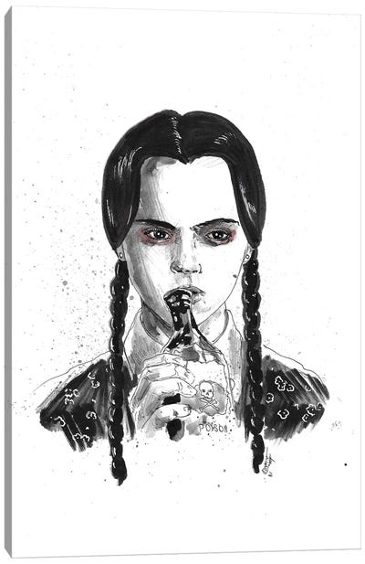 Wednesday Addams Canvas Art Print - Hyper-Realistic & Detailed Drawings