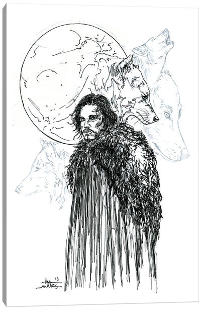 Game Of Thrones Snow B&W Canvas Art Print - Kit Harington
