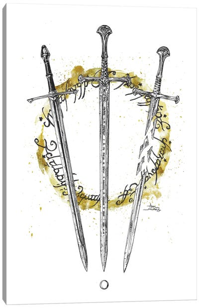 LOTR Swords Splatter Circle Canvas Art Print - Weapons & Artillery Art
