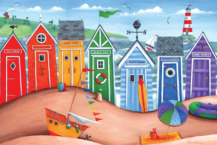 Beach Hut Rainbow Scene