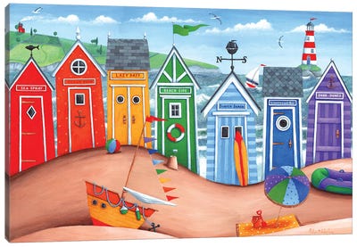 Beach Hut Rainbow Scene Canvas Art Print - Peter Adderley