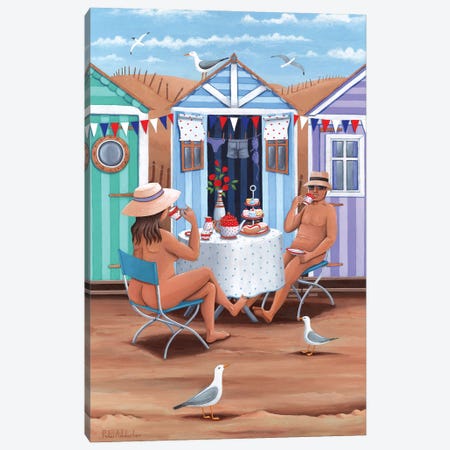 Beach Huts Afternoon Teas Canvas Print #ADD11} by Peter Adderley Canvas Print