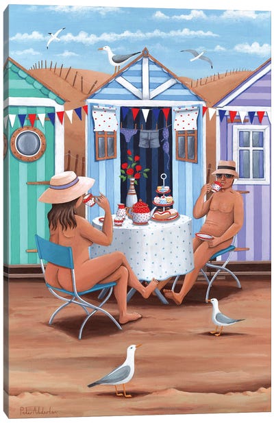 Beach Huts Afternoon Teas Canvas Art Print - Whimsical Décor