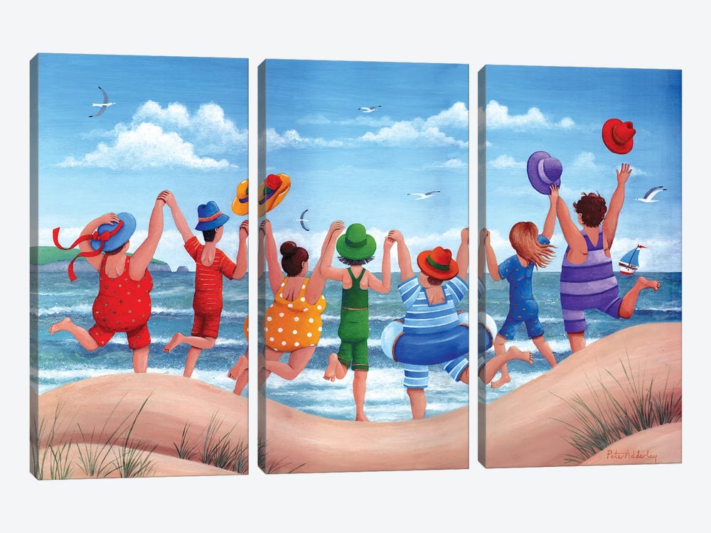 Beach Party Rainbow Scene by Peter Adderley 3-piece Canvas Wall Art