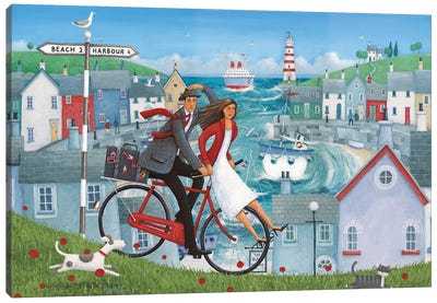Bicycle Seascape Artwork Canvas Art Print - Peter Adderley