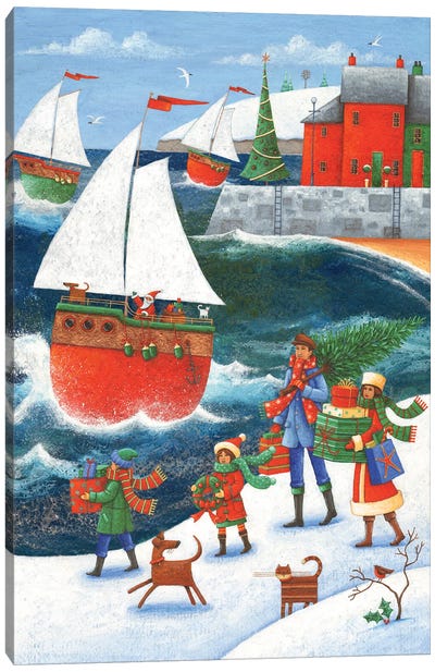 Christmas By The Sea Canvas Art Print - Coastal Christmas Décor