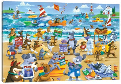 Dogs Beach Canvas Art Print - Whimsical Décor