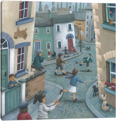Hopscotch Down The Hill Canvas Art Print - Peter Adderley