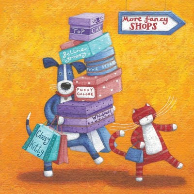 Shop Till He Drops by Peter Adderley framed canvas print