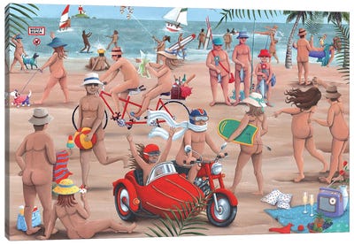 The Nudist Beach Canvas Art Print - Whimsical Décor