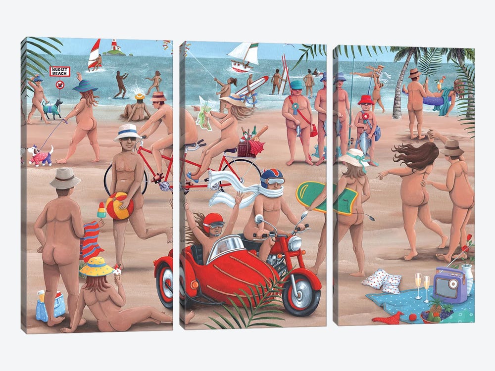 The Nudist Beach by Peter Adderley 3-piece Canvas Wall Art