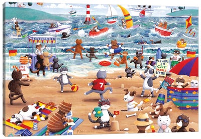 Beach Cats Canvas Art Print - Peter Adderley