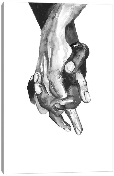 Hands Canvas Art Print - Black & White Minimalist Décor
