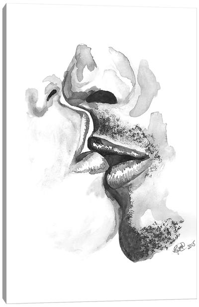 Kiss Canvas Art Print - Black & White Minimalist Décor