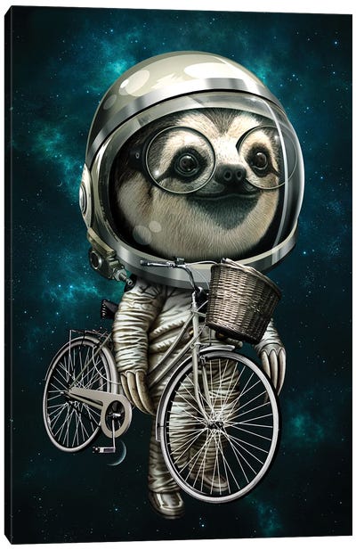 With My Bike Canvas Art Print - Sloth Art