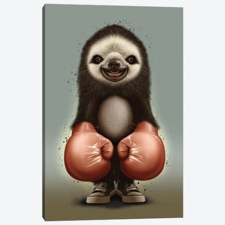 Sloth Guardian Boxer Canvas Print #ADL106} by Adam Lawless Canvas Wall Art
