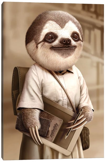 Sloth Go To School Canvas Art Print - Adam Lawless