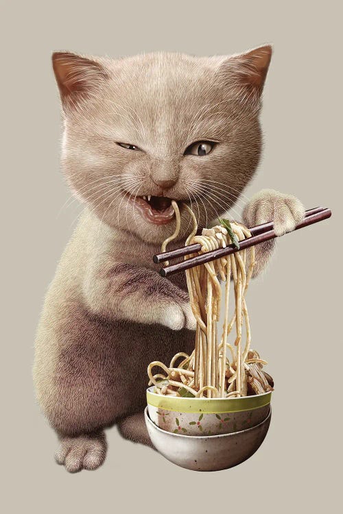 Cat Eat Noodle by Adam Lawless wall art