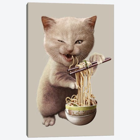 Cat Eat Noodle Canvas Print #ADL12} by Adam Lawless Canvas Print