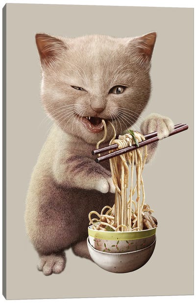 Cat Eat Noodle Canvas Art Print - Adam Lawless